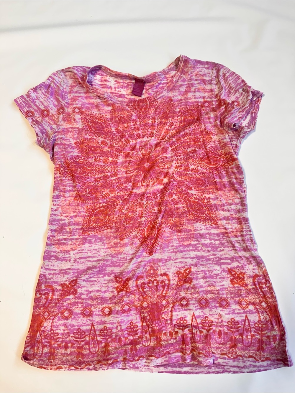 Prana Pink & Red Medallion Short Sleeve Tee